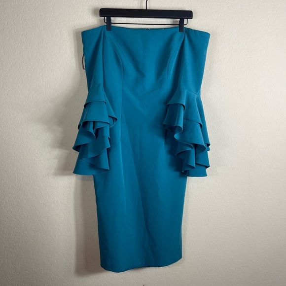 MILLY Selena Off Shoulder Dress in Teal Size 6 - Picture 2 of 10